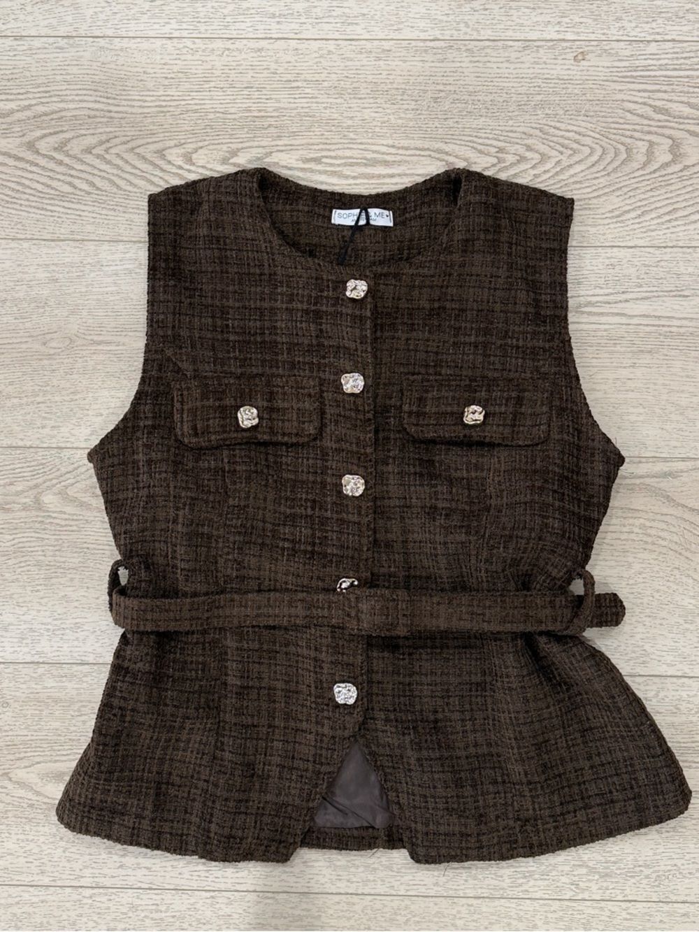 Brown Tweed Belted Vest and Skort - Picture 3 of 11